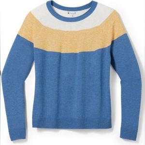 Smartwool Women Edgewood Color block Sweater Blue Heather Small NWT